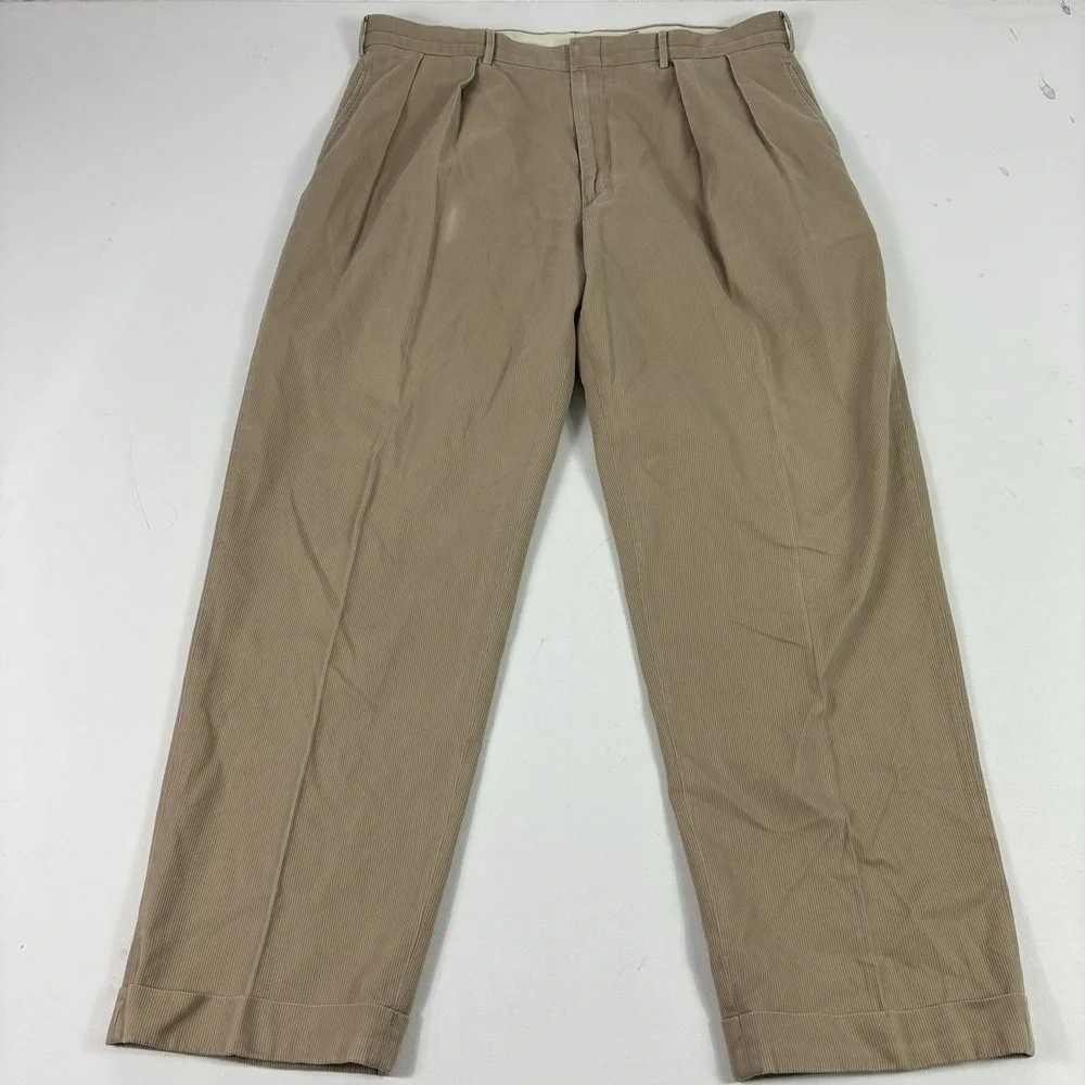 Vintage Polo Ralph‎ Lauren Dress Pants Mens 40x32 Beige Corduroy Pleated Cuffed
